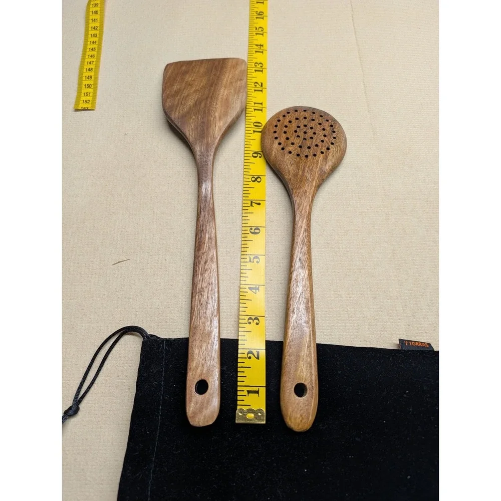 Aiuhi Wood Utensils Spatula & Slotted Spoon Teak Used But Lots Of Life Left